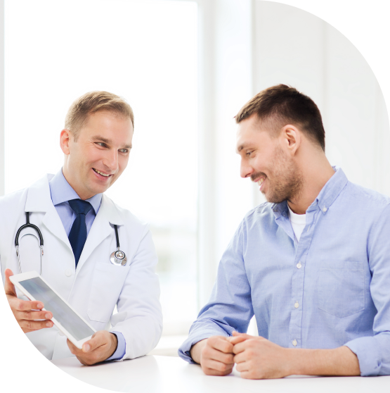 Patient and client looking at ipad